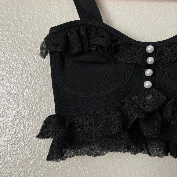 Sandro Top Womens Size 0 Black Barbara Cropped Knit Ruffle Sleeveless Tank NWT - Picture 5 of 13